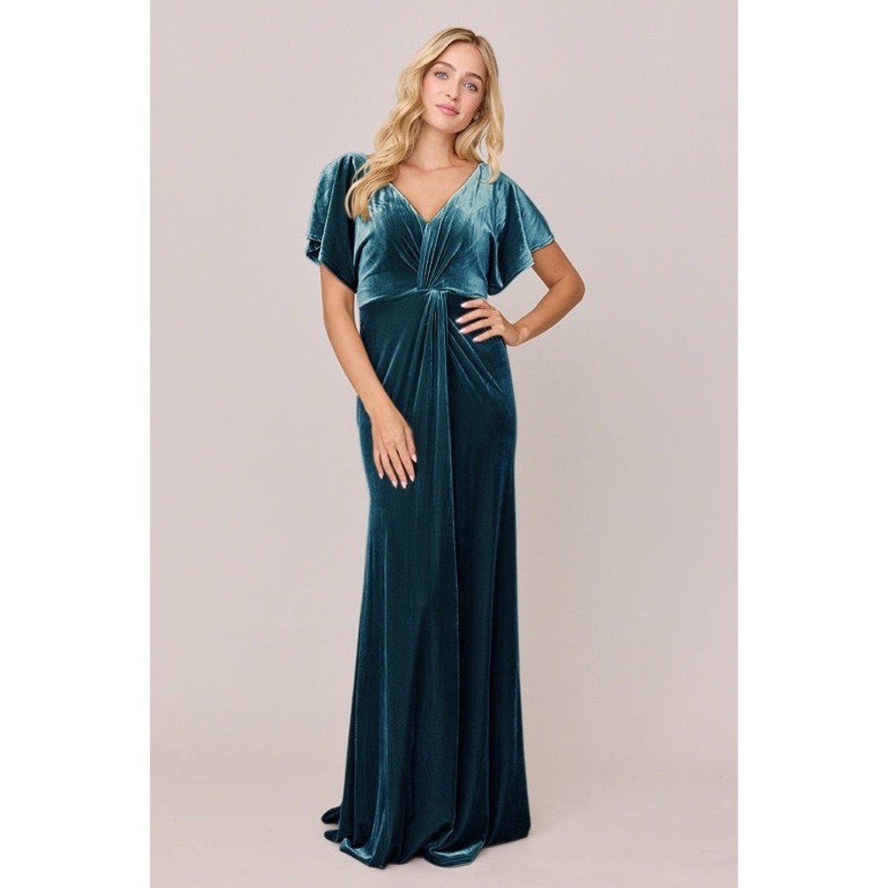 Revelry Gwen Velvet Dress Desert Blue 617 Sz 8 Bridesmaid‎ Formal Gown Wedding